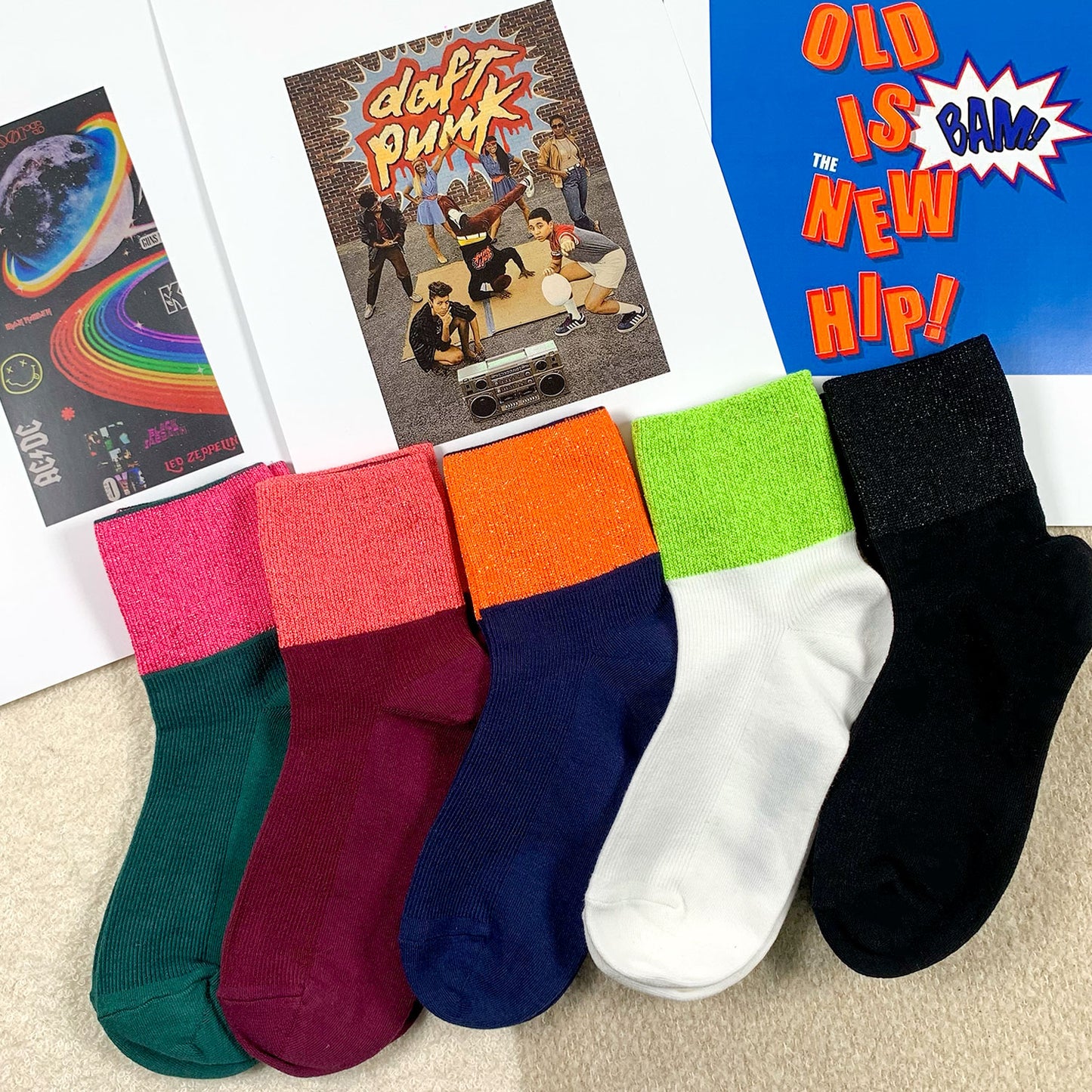 Women's Crew Neon Glitter Point Socks
