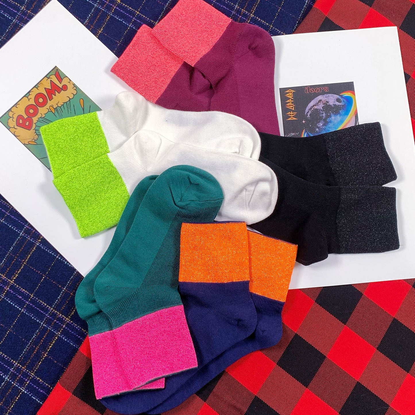 Women's Crew Neon Glitter Point Socks