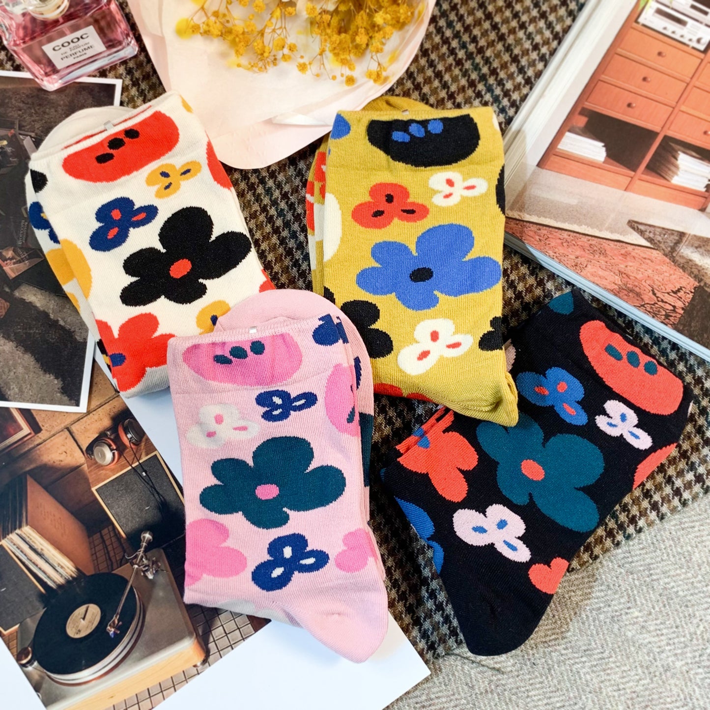Women's Crew Flower Fleur Socks