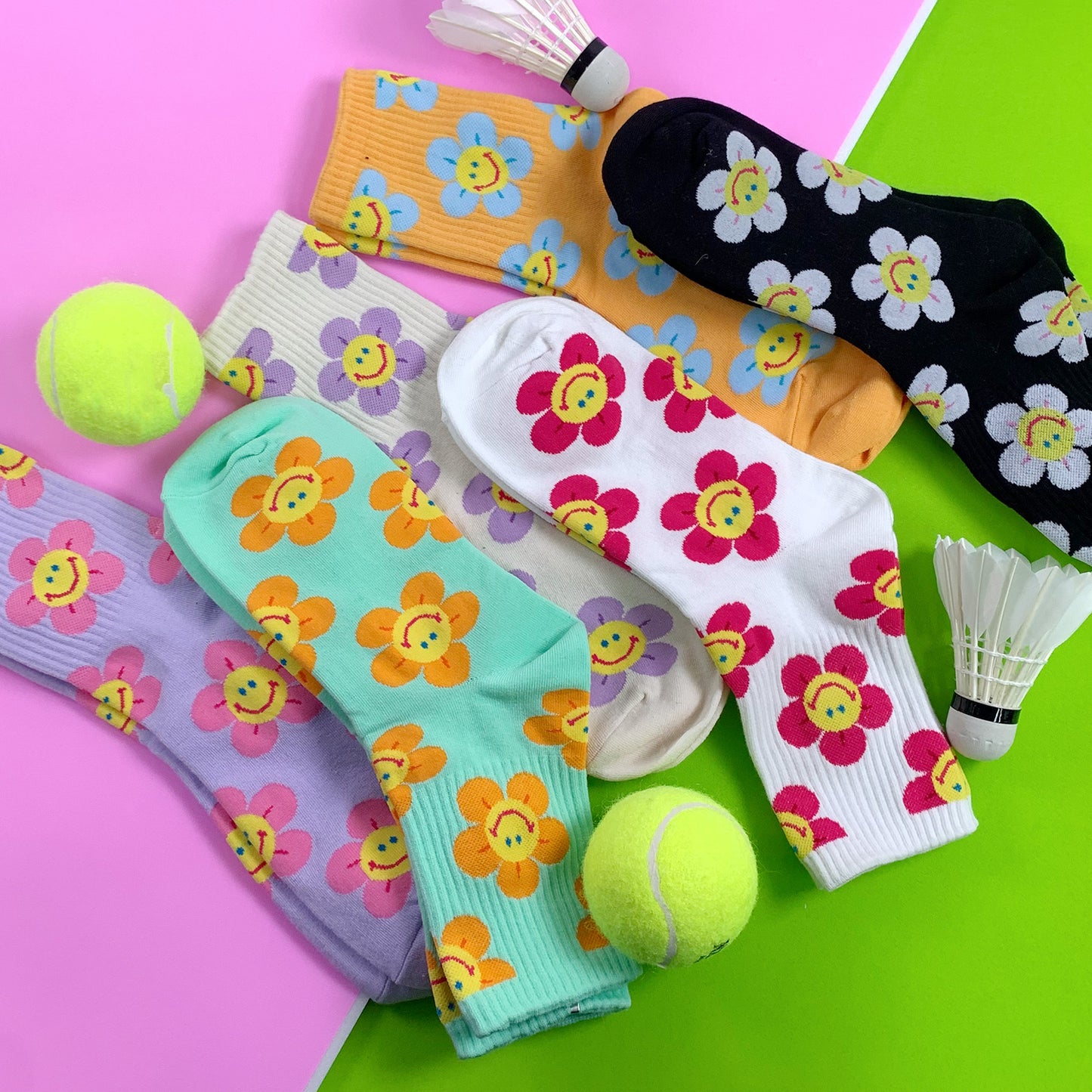 Women's Crew Smile Flower Socks