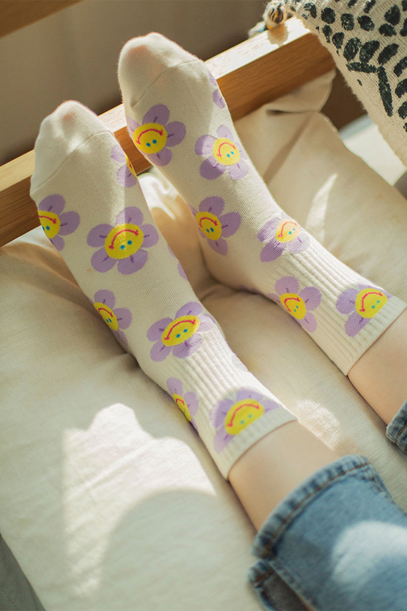 Women's Crew Smile Flower Socks
