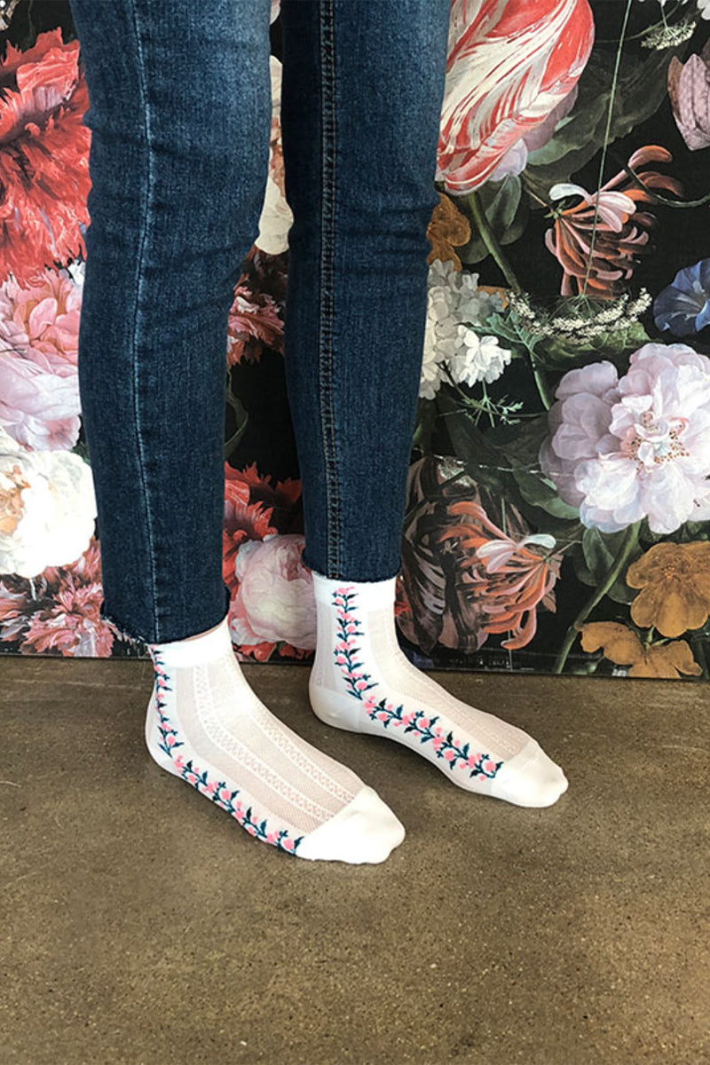 Women's Crew See-Through Flower Twist Line Socks