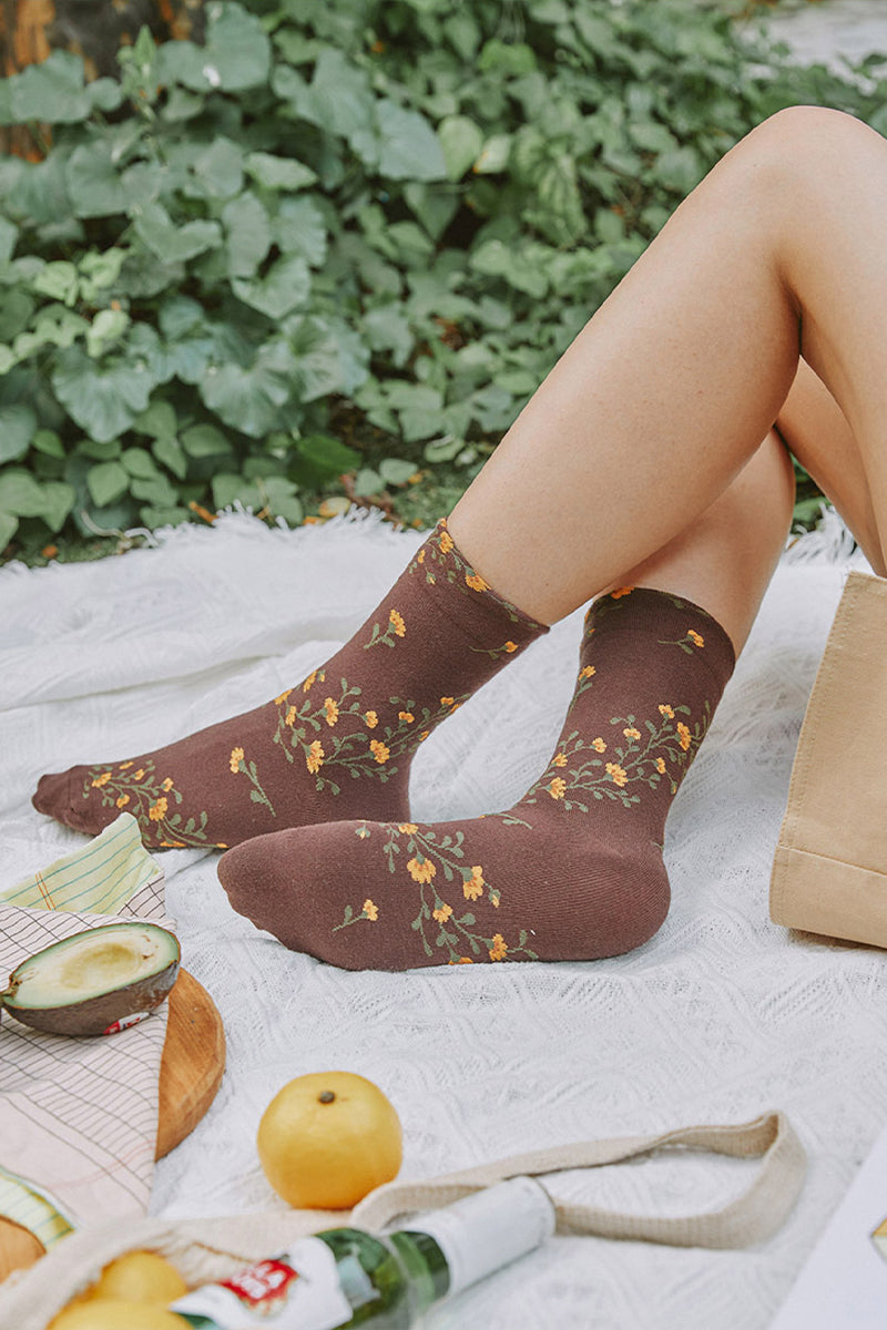 Women's Crew Twist Flower Socks