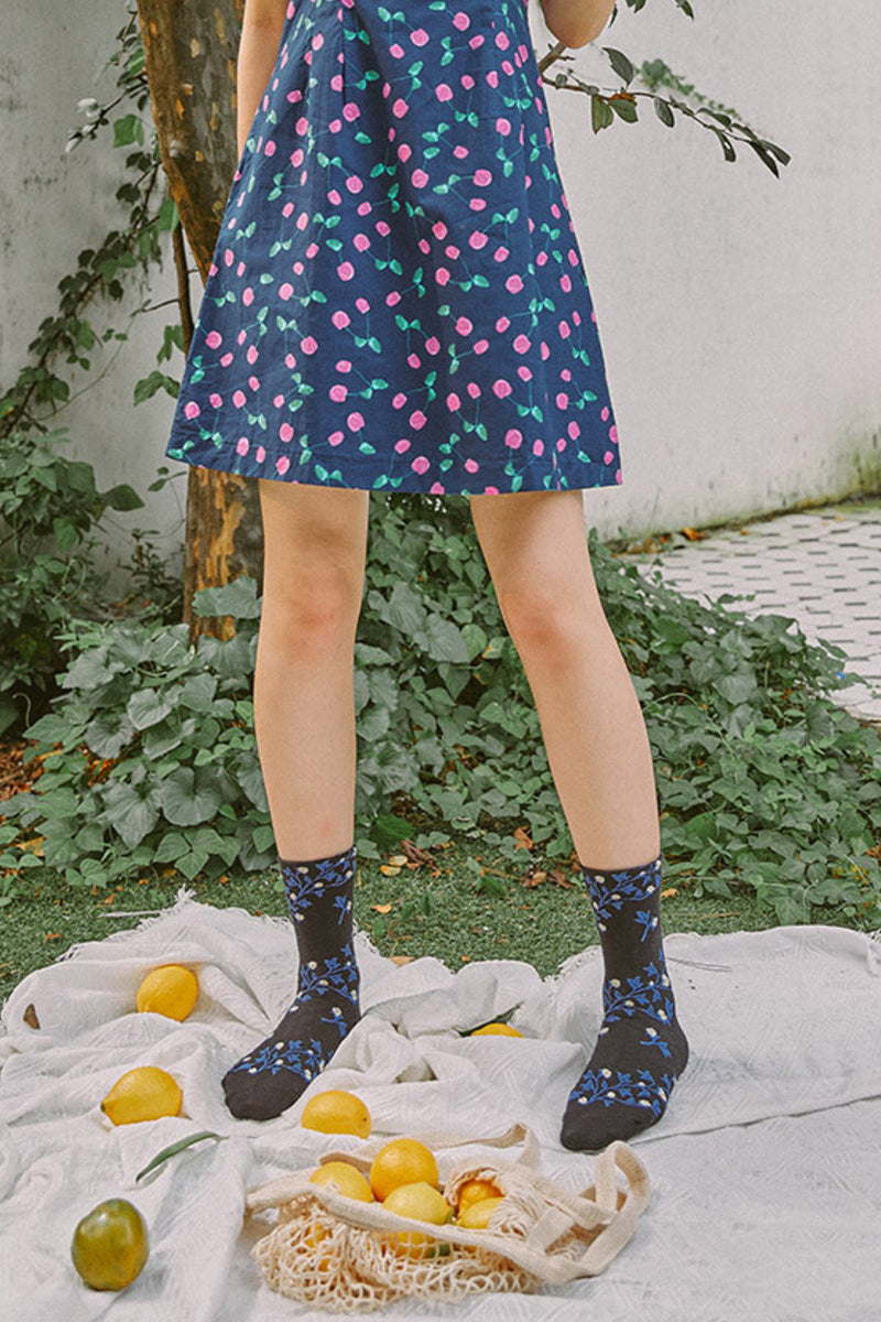 Women's Crew Twist Flower Socks