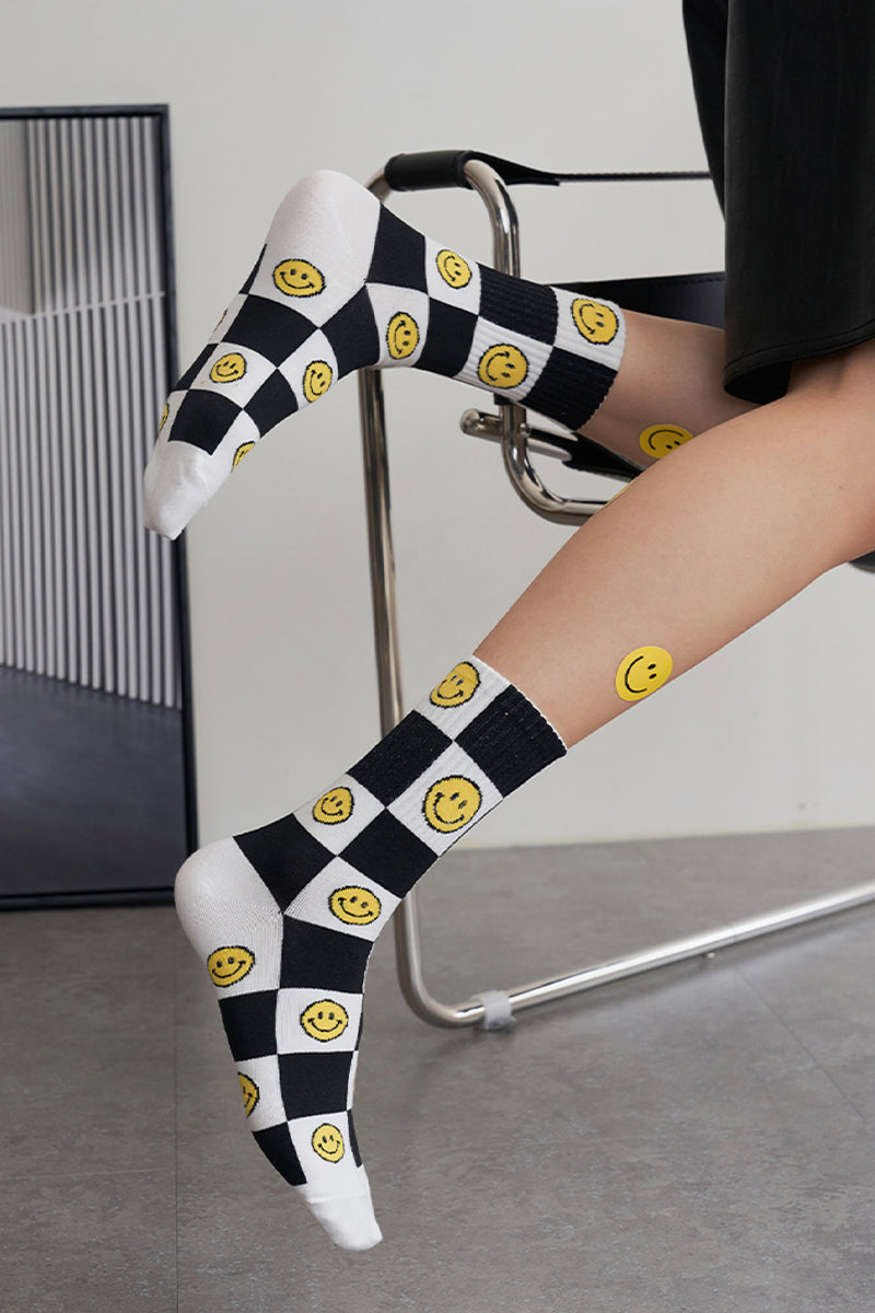 Women's Crew Socks - Smile Checkerboard