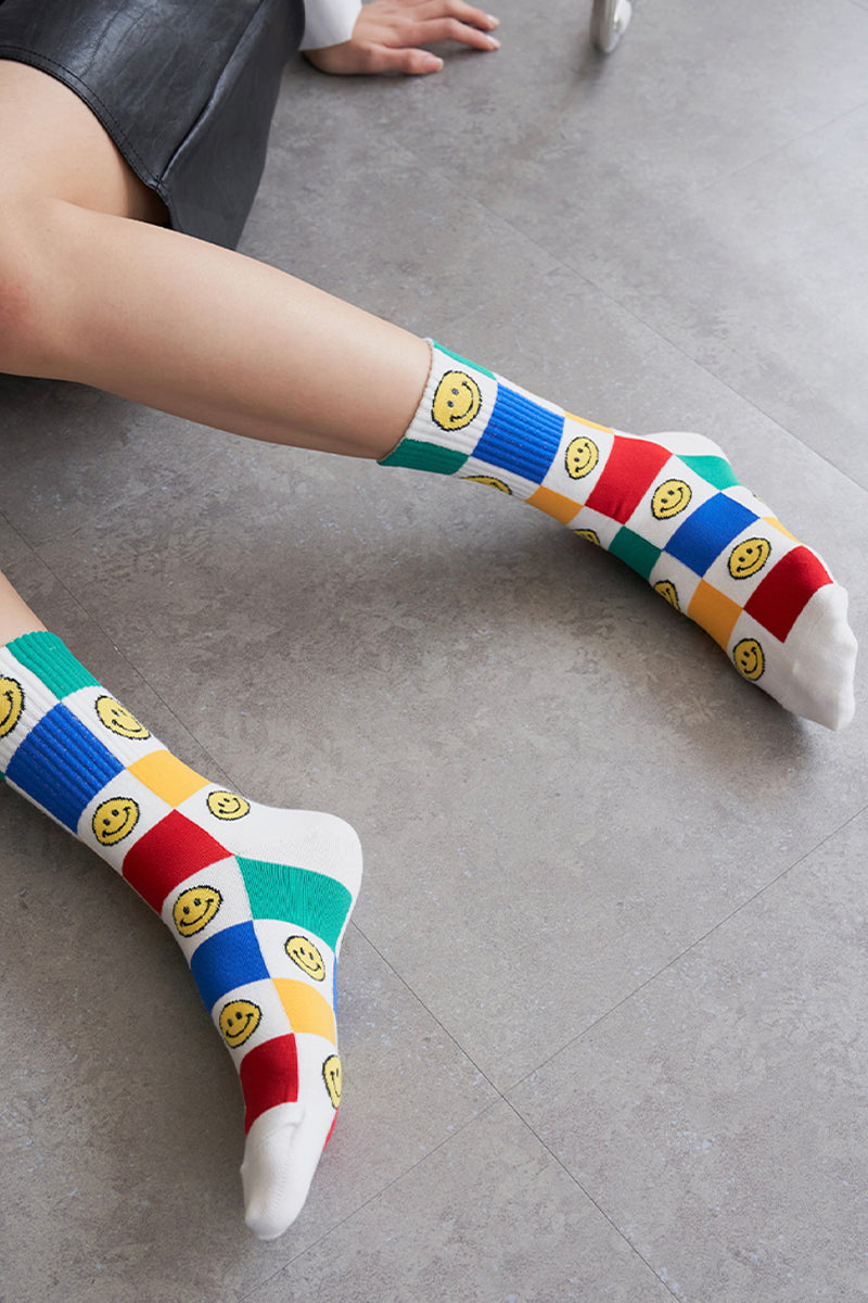 Women's Crew Socks - Smile Checkerboard