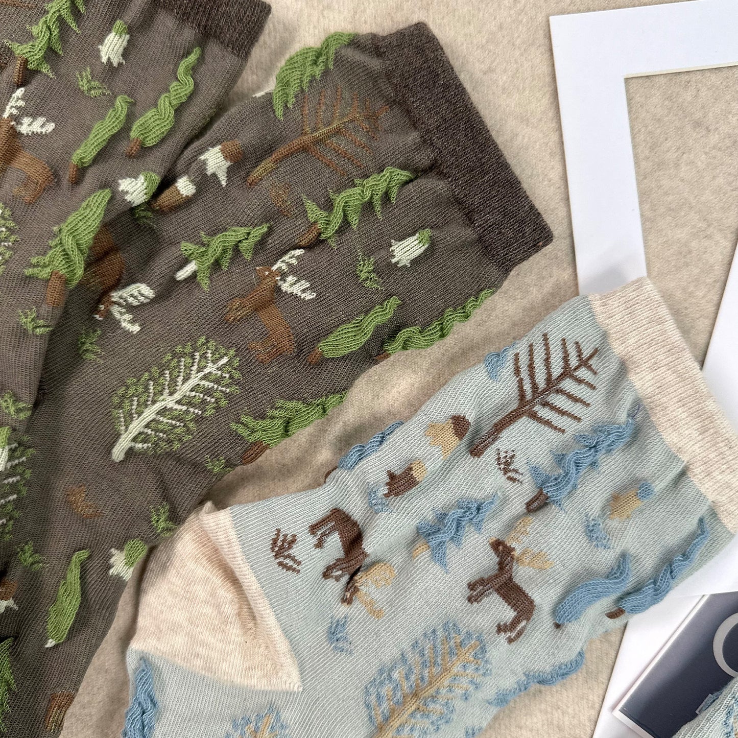 Women's Crew Oulanka Forest Embroidery Pattern Socks