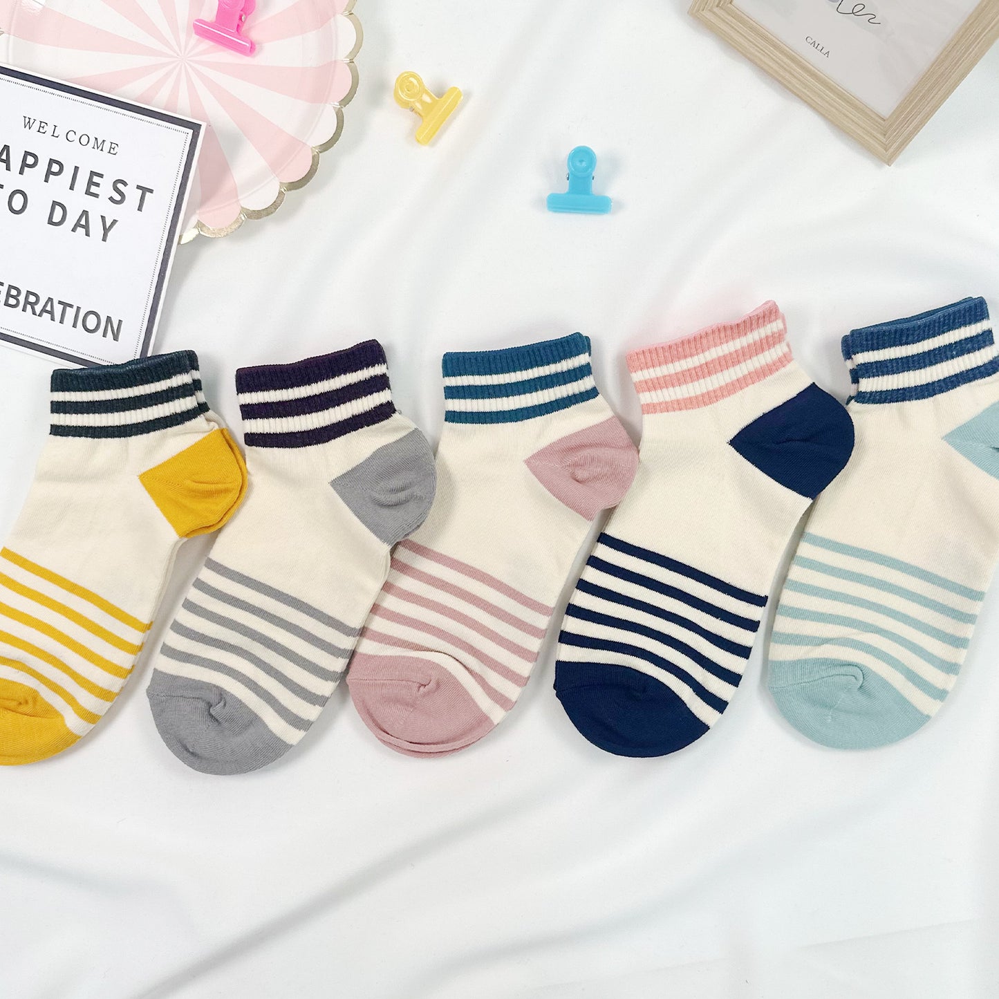 Women's Ankle Pastel Stripe Socks
