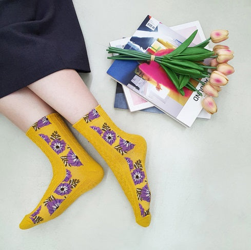 Women's Crew Mesh Flower Decoration Socks