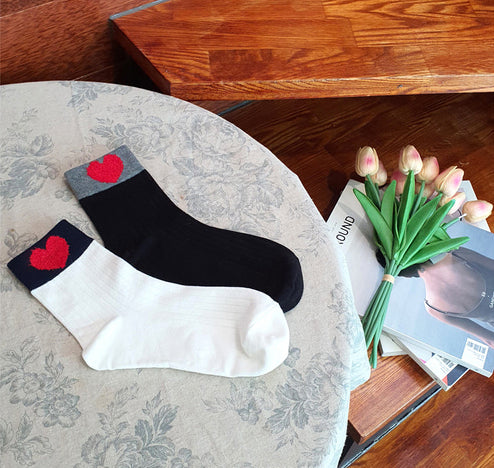 Women's Crew Fluffy Heart Ribbed Socks