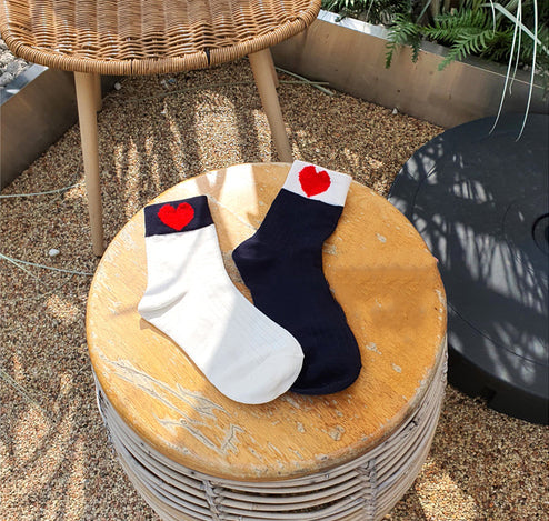 Women's Crew Fluffy Heart Ribbed Socks