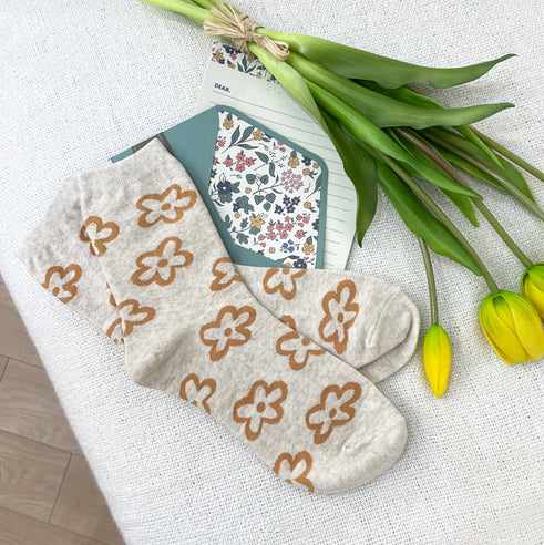 Women's Crew Line Flower Socks