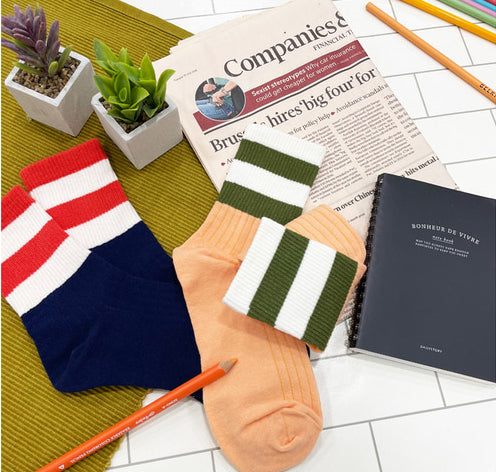 Women's Crew Ribbed Two-Tone Stripe Socks