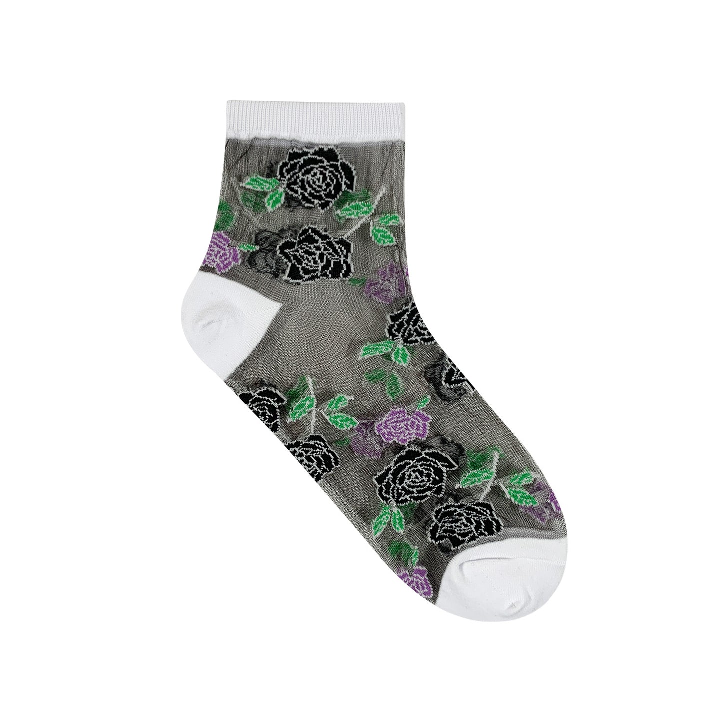 Women's Crew Sheer Laced Rose See-Through  Socks