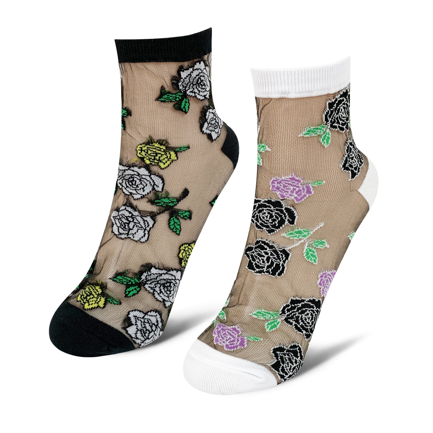 Women's Crew Sheer Laced Rose See-Through  Socks