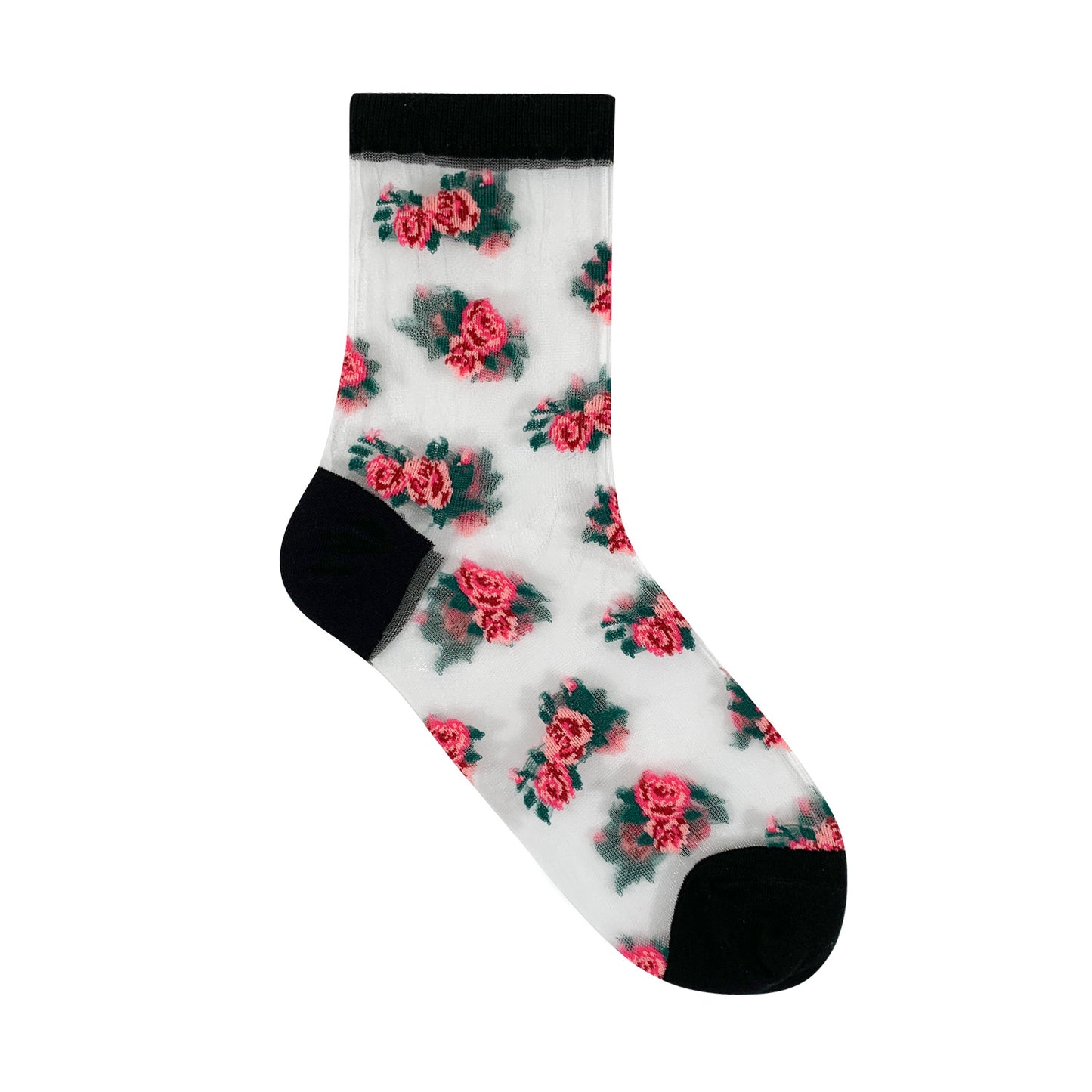 Women's Crew Sheer Pink and Blue Floral  See-Through Socks