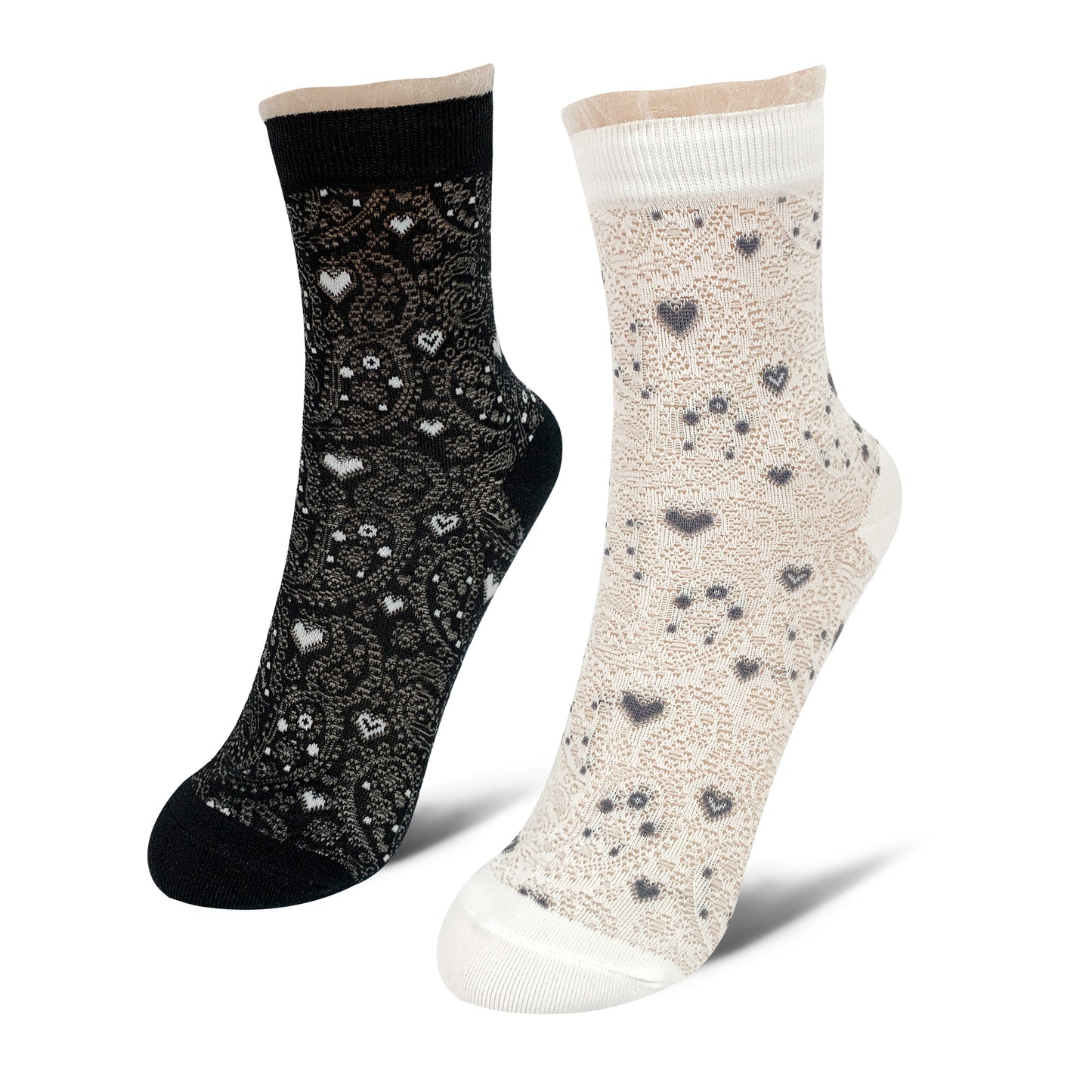 Women's Ankle Semi Sheer Mini Heart See-Through  Socks