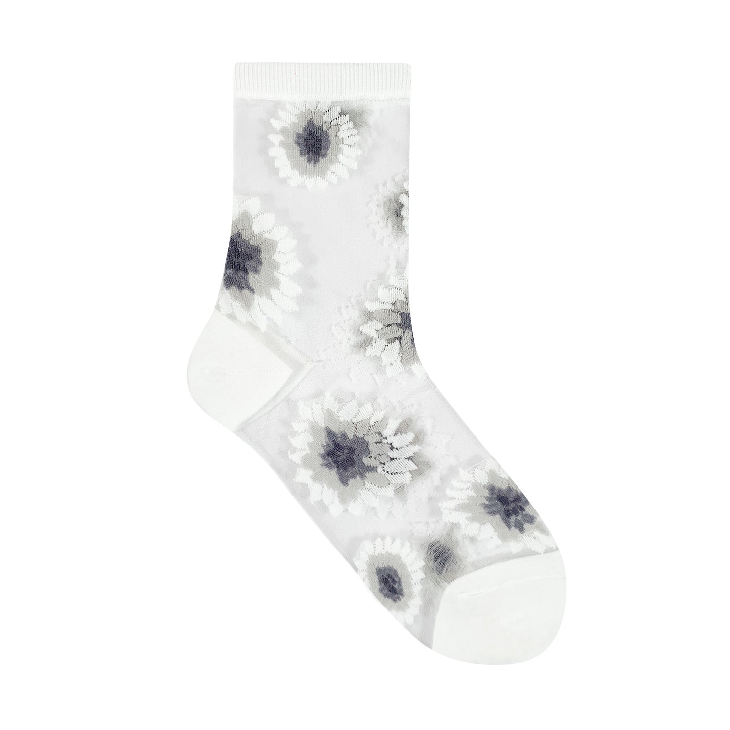 Women's Crew Sheer Black and White Sunflower See-Through Socks