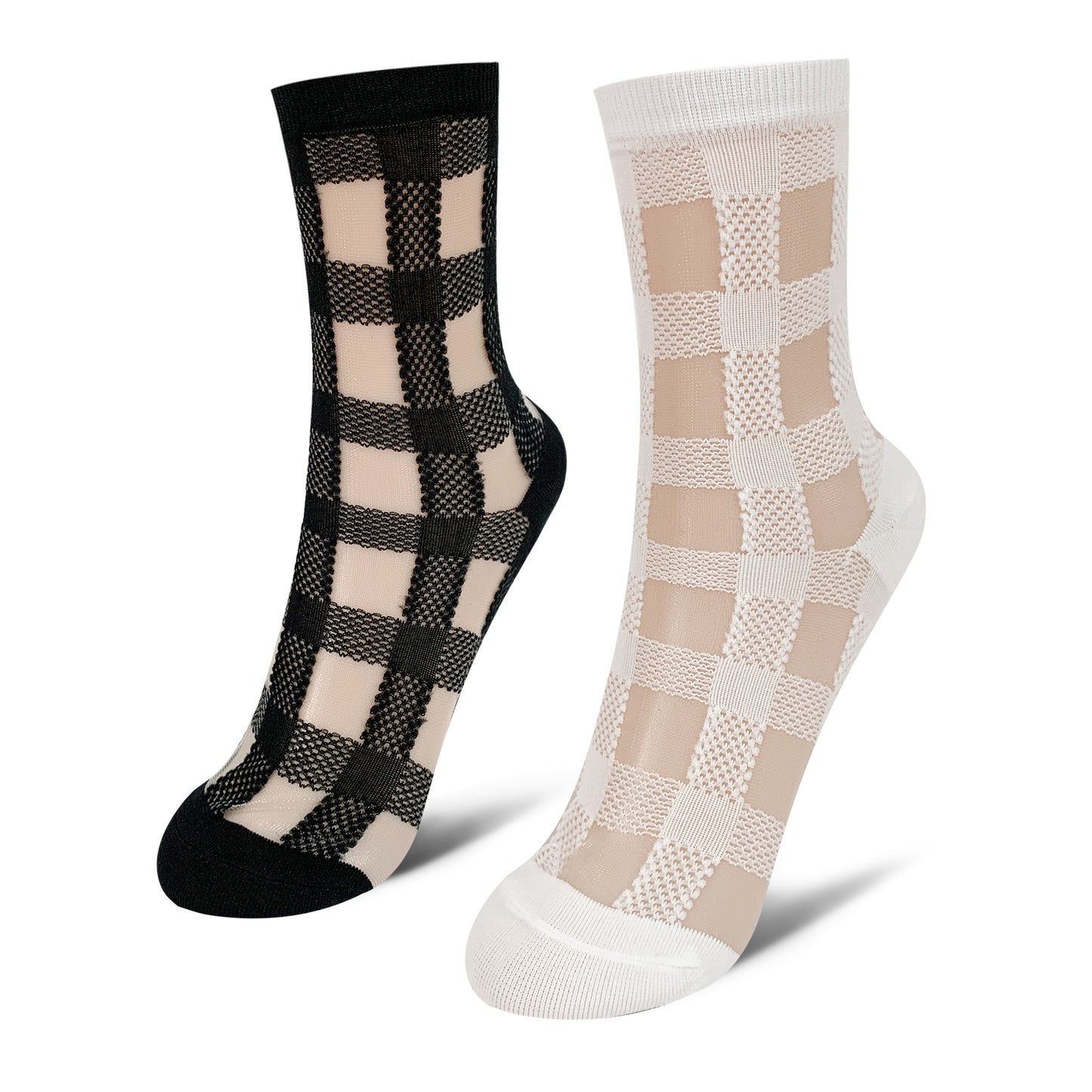 Women's Crew Sheer Checkered Lace  See-Through Socks