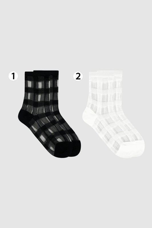 Women's Crew Sheer Checkered Lace  See-Through Socks