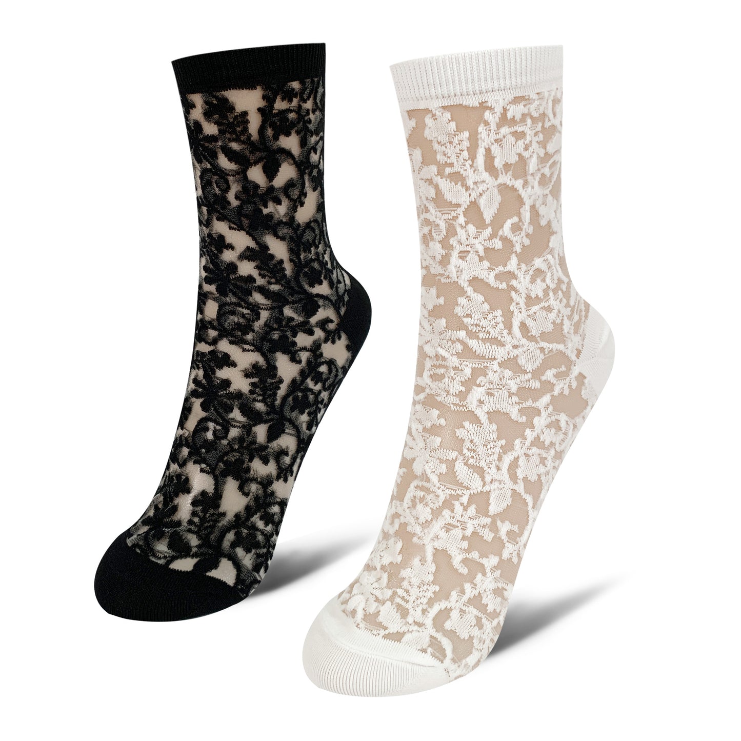 Women's Crew Semi Sheer Lace See-Through Socks