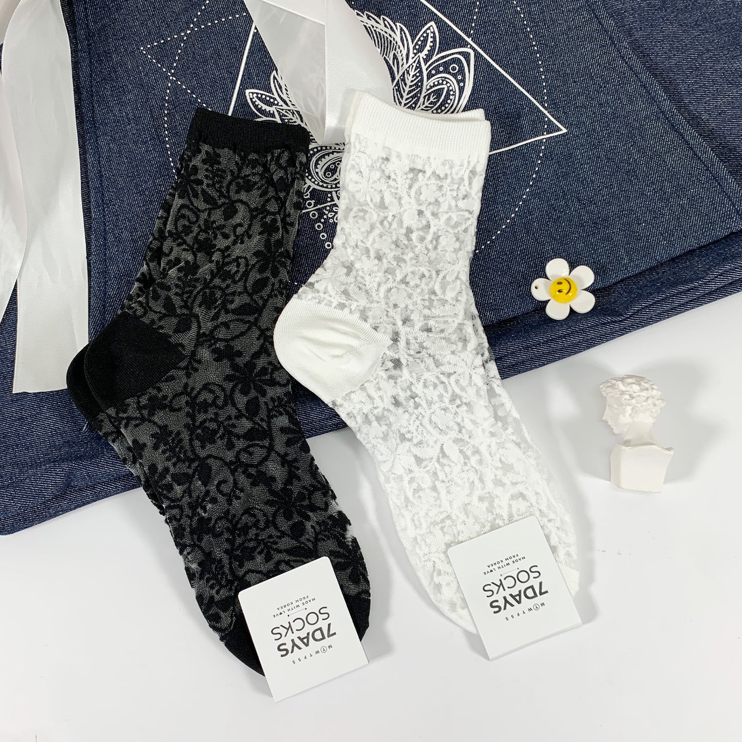 Women's Crew Semi Sheer Lace See-Through Socks