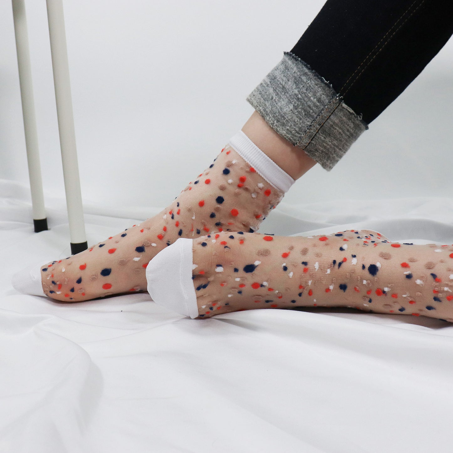 Women's Crew Sheer Multi See-Through  Dots Socks