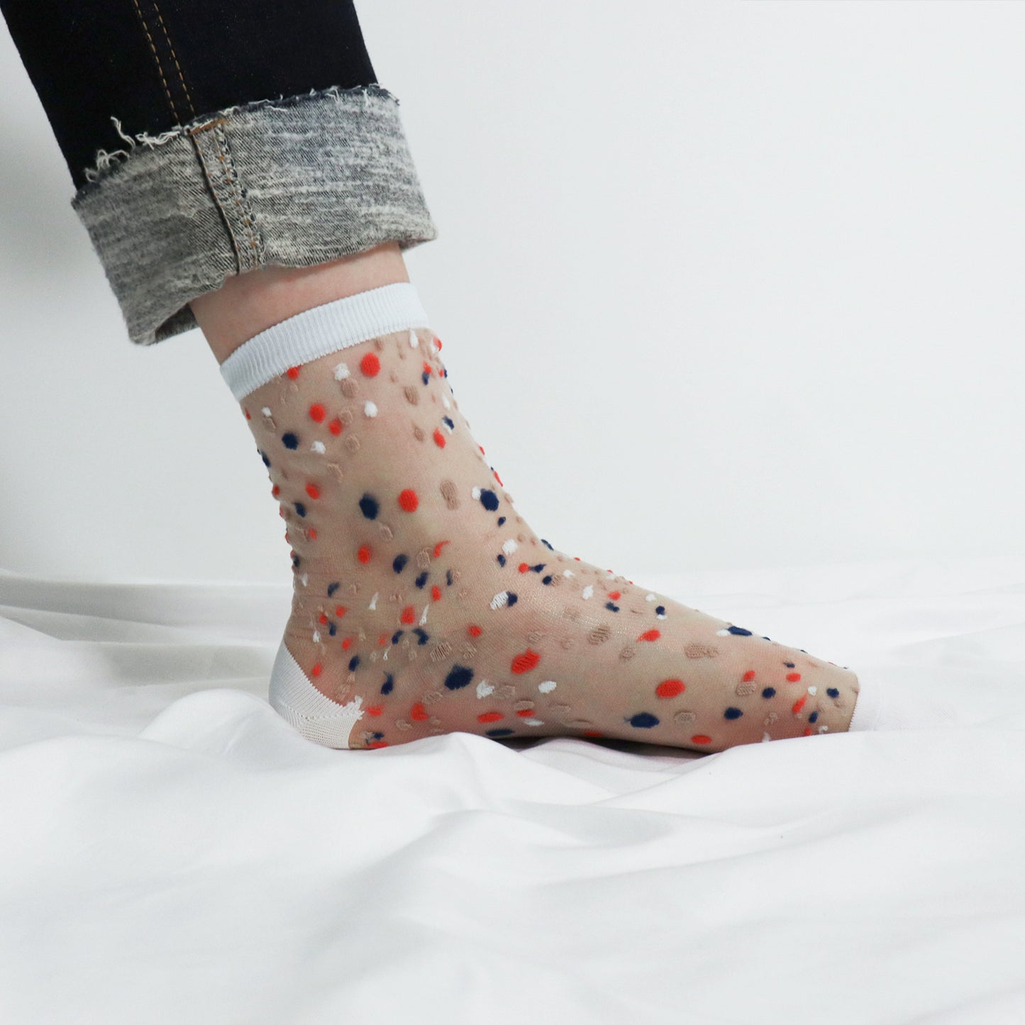 Women's Crew Sheer Multi See-Through  Dots Socks