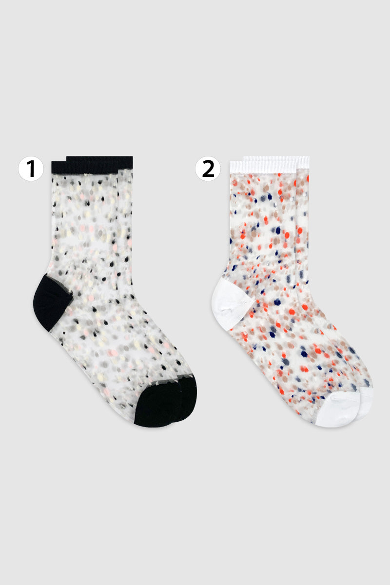 Women's Crew Sheer Multi See-Through  Dots Socks