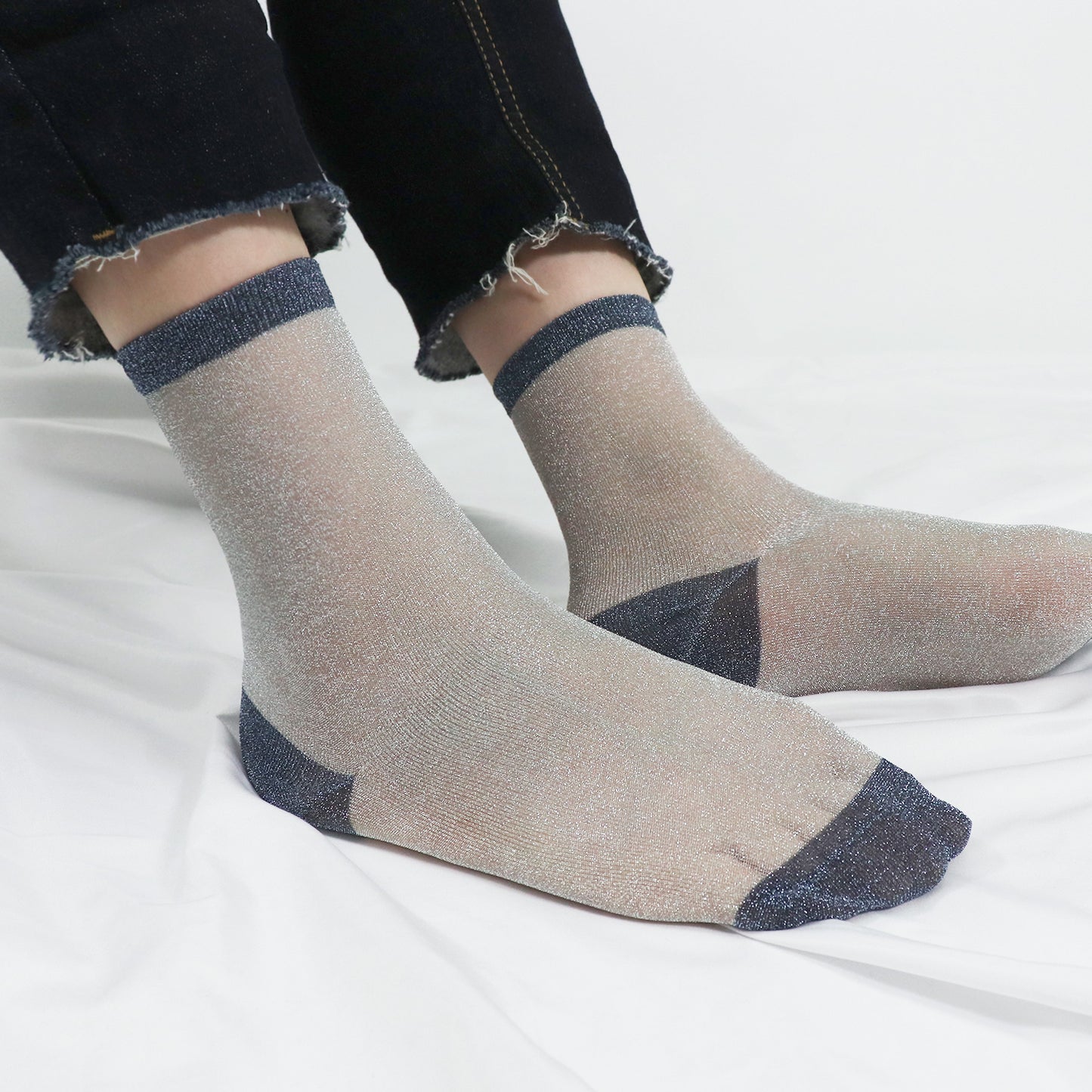 Women's Crew Sheer Glitter  See-Through Socks