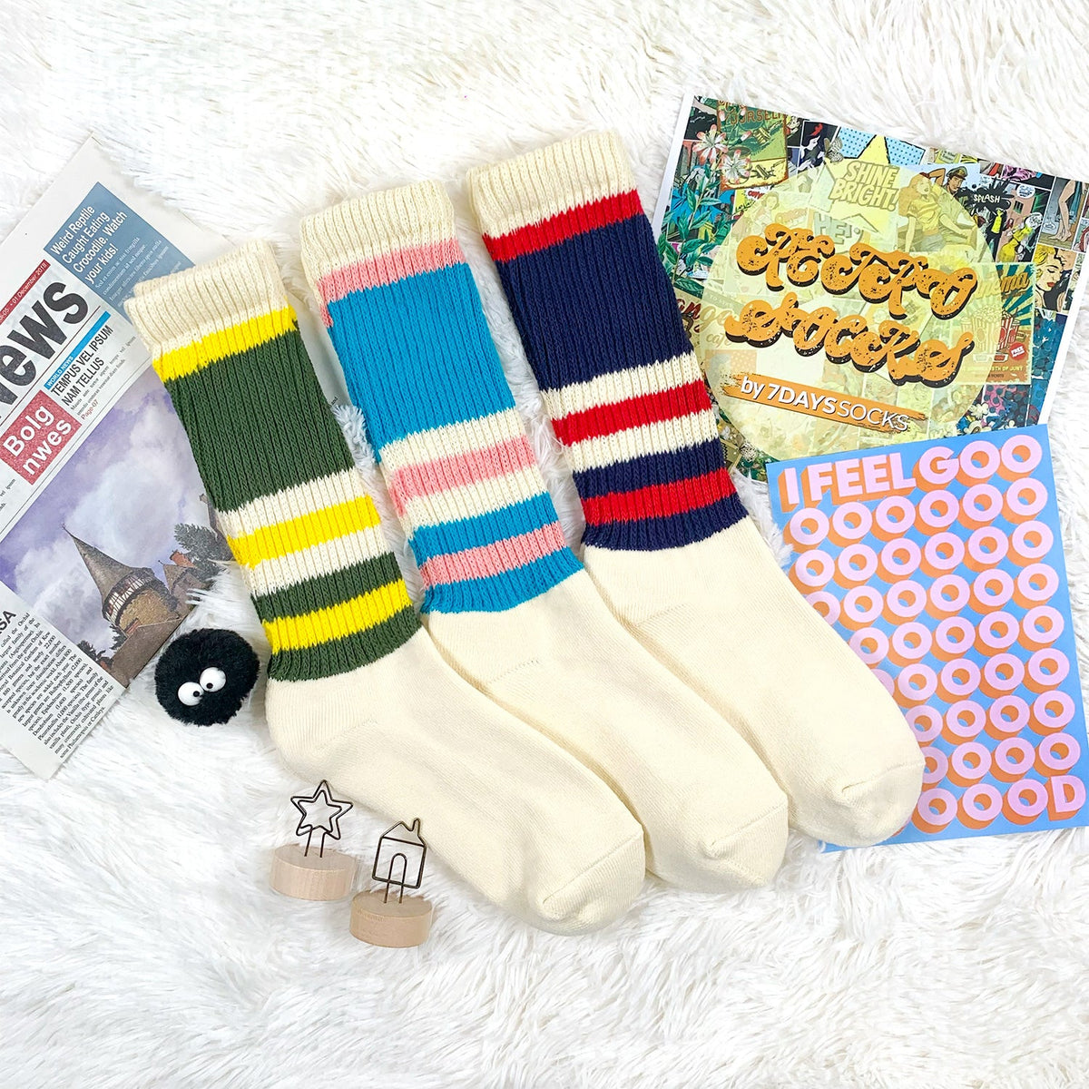 Colorful striped retro crew socks from 7DAYS SOCKS