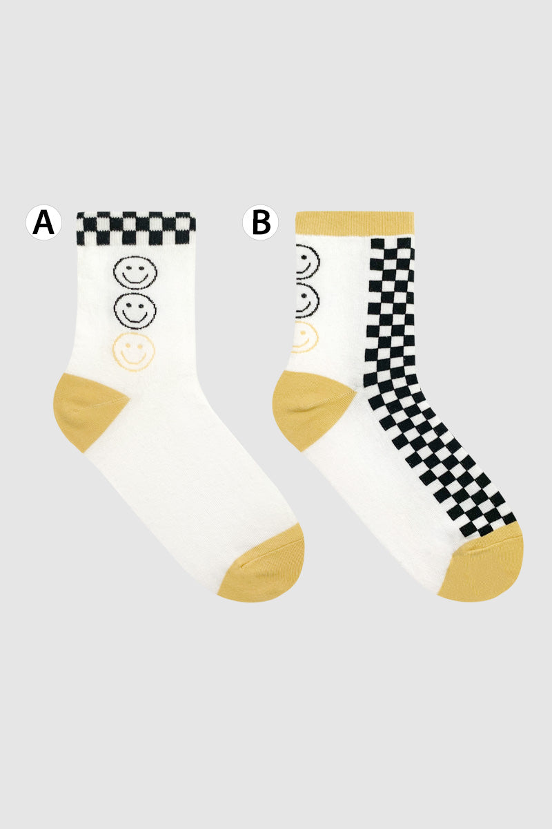 Women's Crew Check Board Smile Mismatched AB Socks