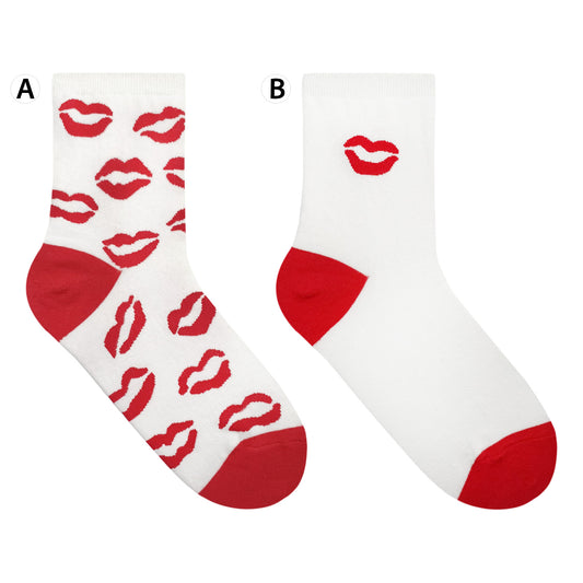 Women's Crew Kiss Mismatched AB White Socks