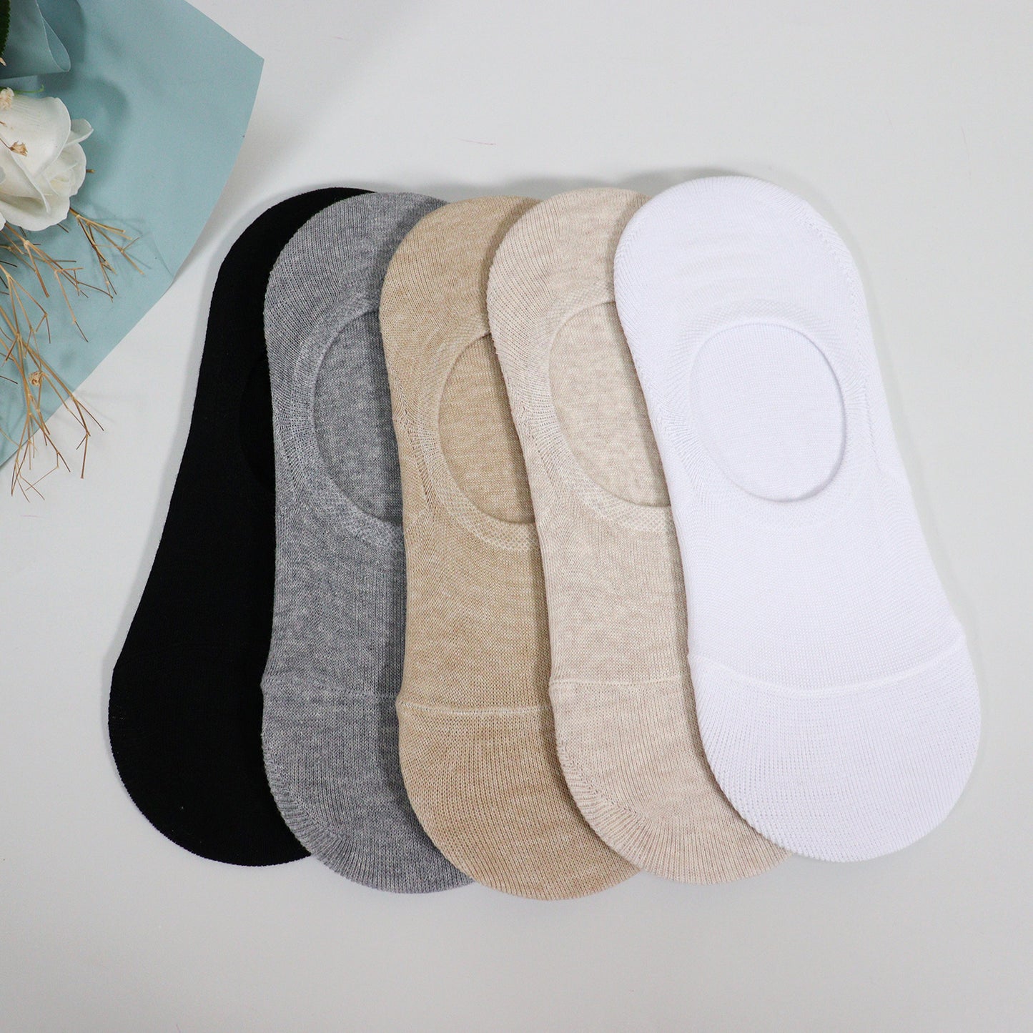 Men's No Show Non Slip Odor-Free Fragrant Seamless Cotton Socks