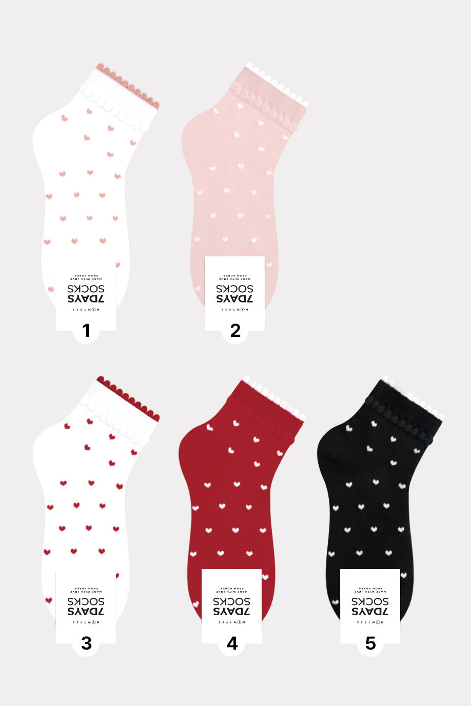 Women's Picot Heart  Middle Ankle Socks - Made in Korea