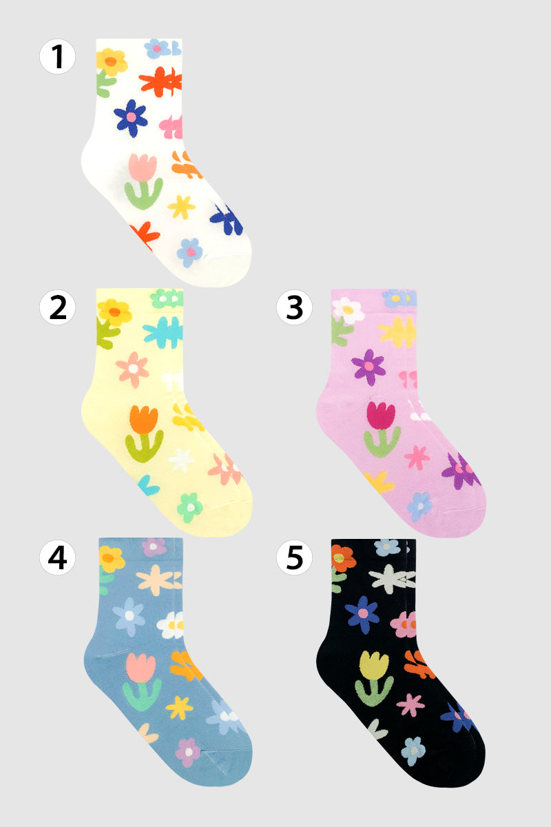 Women's Crew Drawing Flower Socks