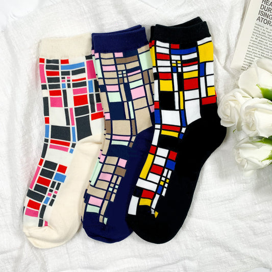 Women's Crew Square Pattern Socks
