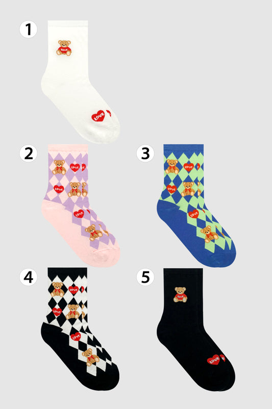Women's Crew Love Heart Bear Socks