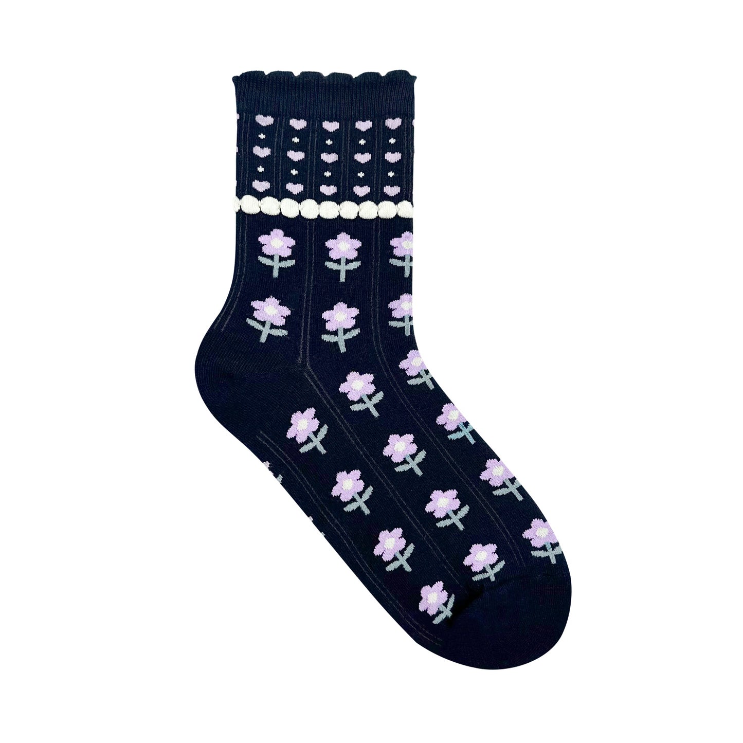 Women's Crew Heart Flower Socks