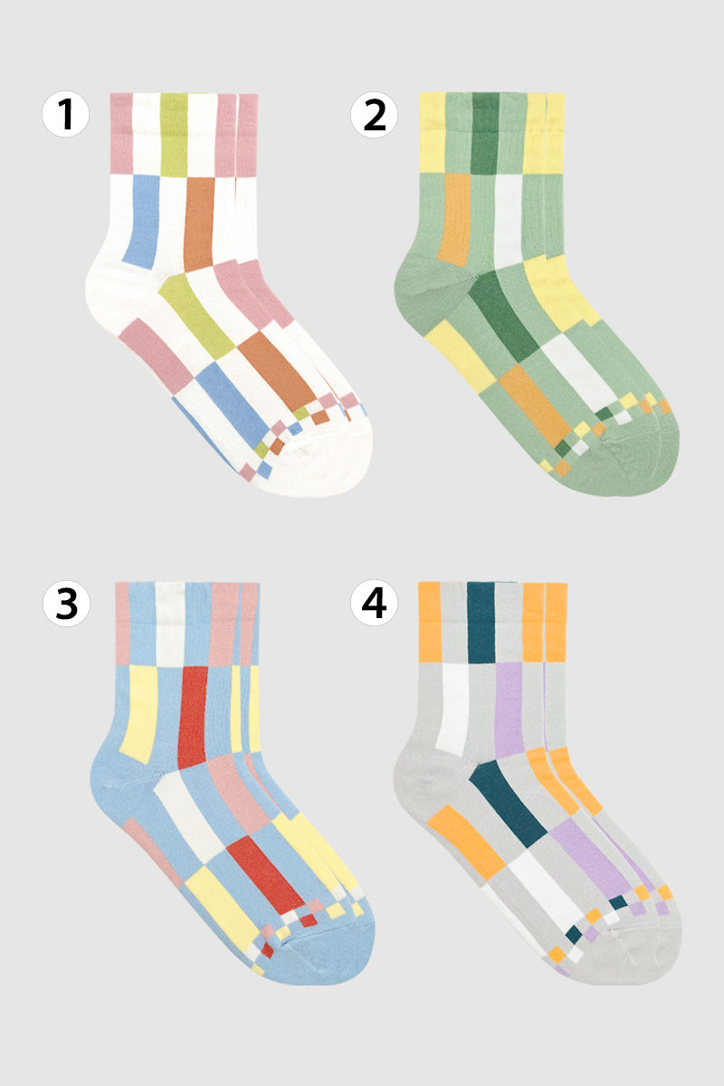 Women's Crew Color Square Pattern Socks