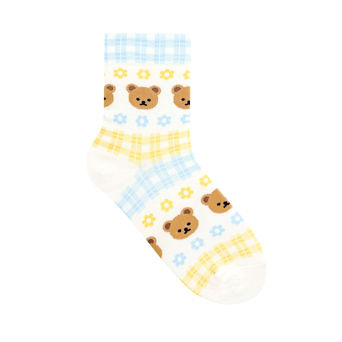 Women's Crew Bear & Check Pattern Socks