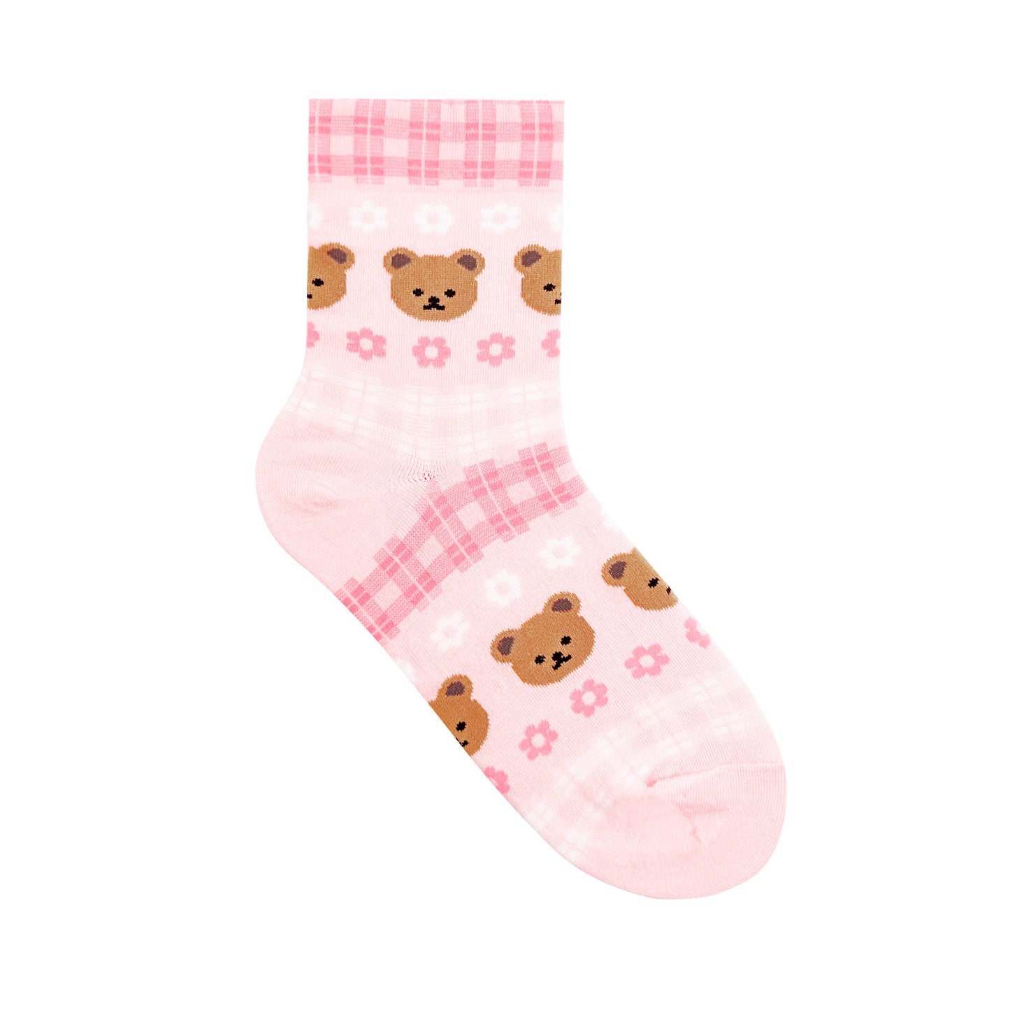 Women's Crew Bear & Check Pattern Socks