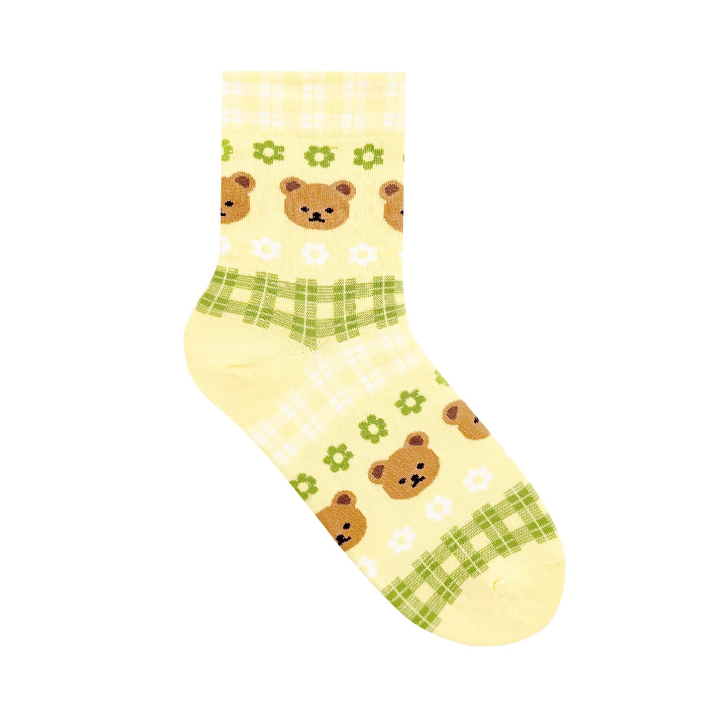 Women's Crew Bear & Check Pattern Socks