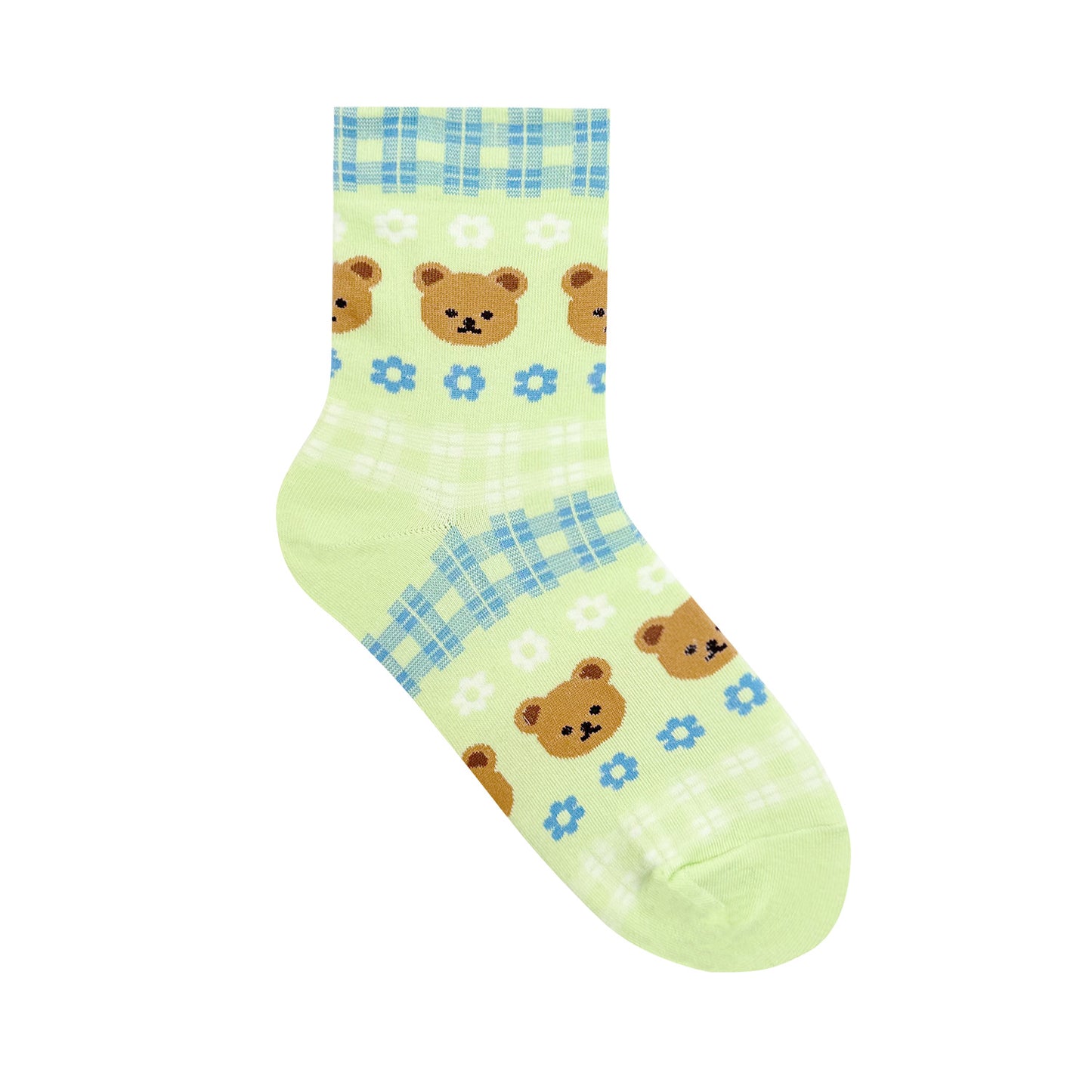 Women's Crew Bear & Check Pattern Socks