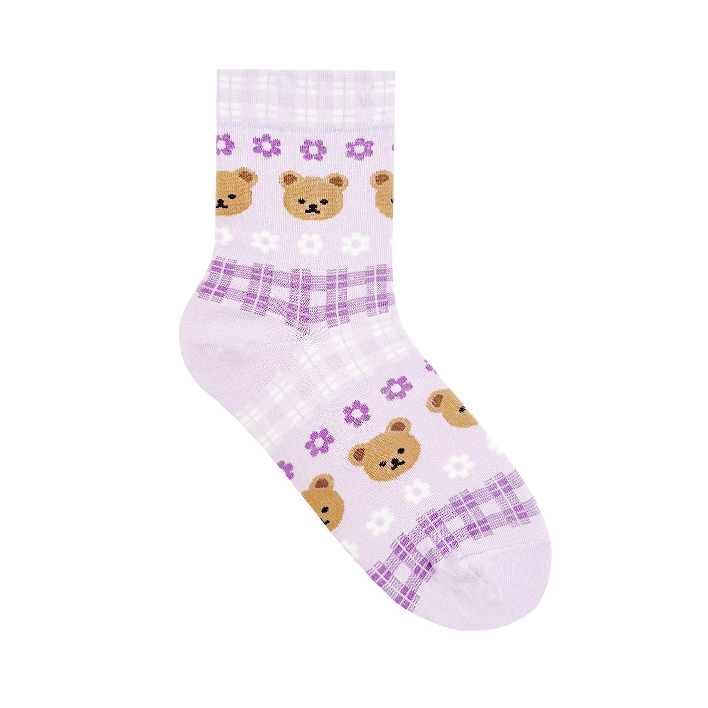 Women's Crew Bear & Check Pattern Socks