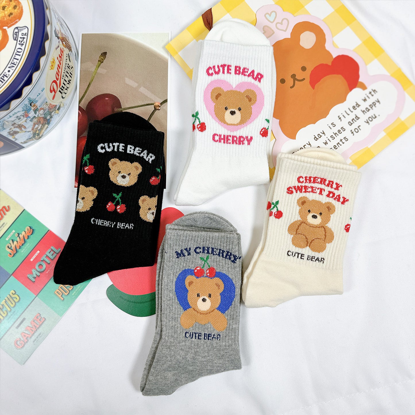 Women's Crew Cherry Bear Crew Socks