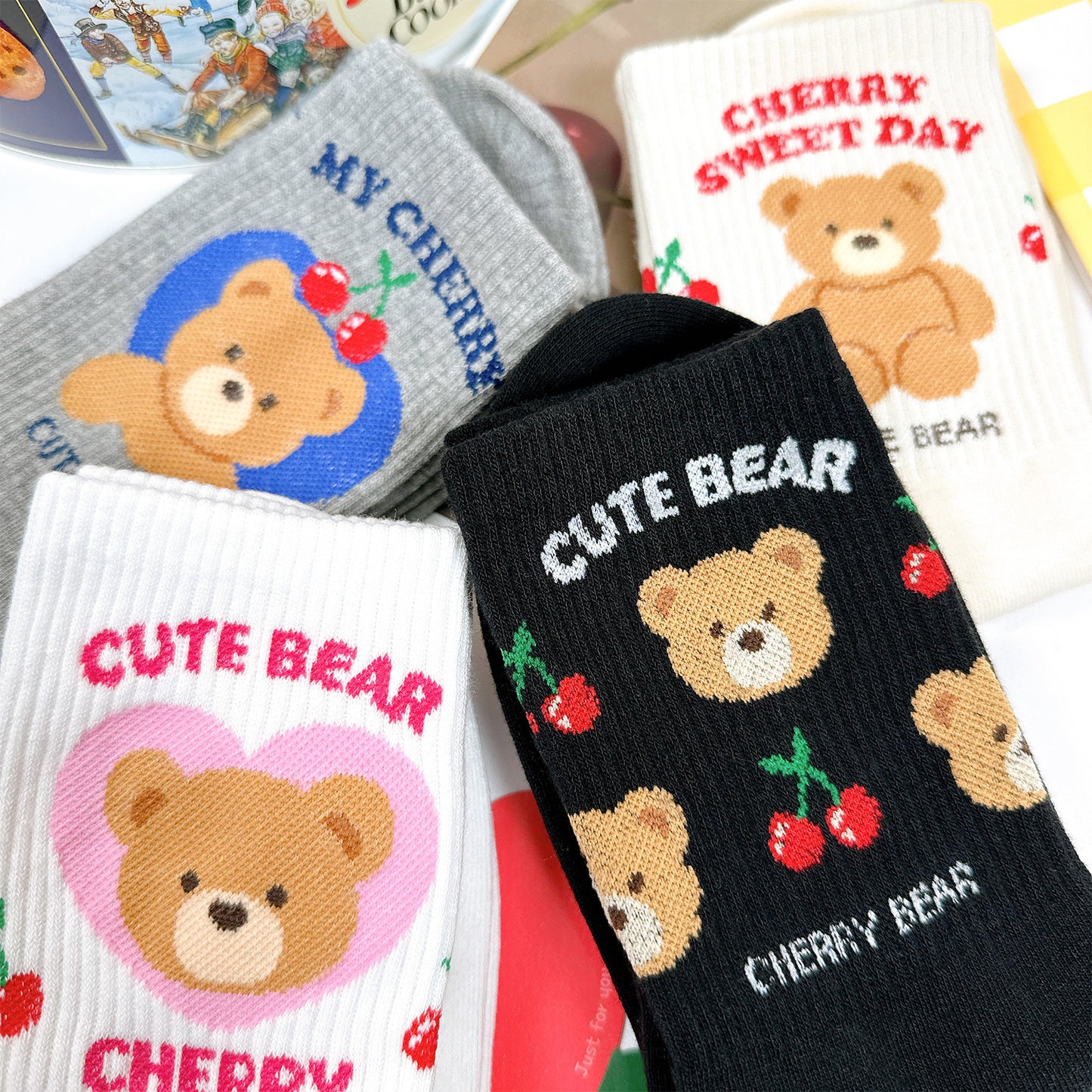 Women's Crew Cherry Bear Crew Socks