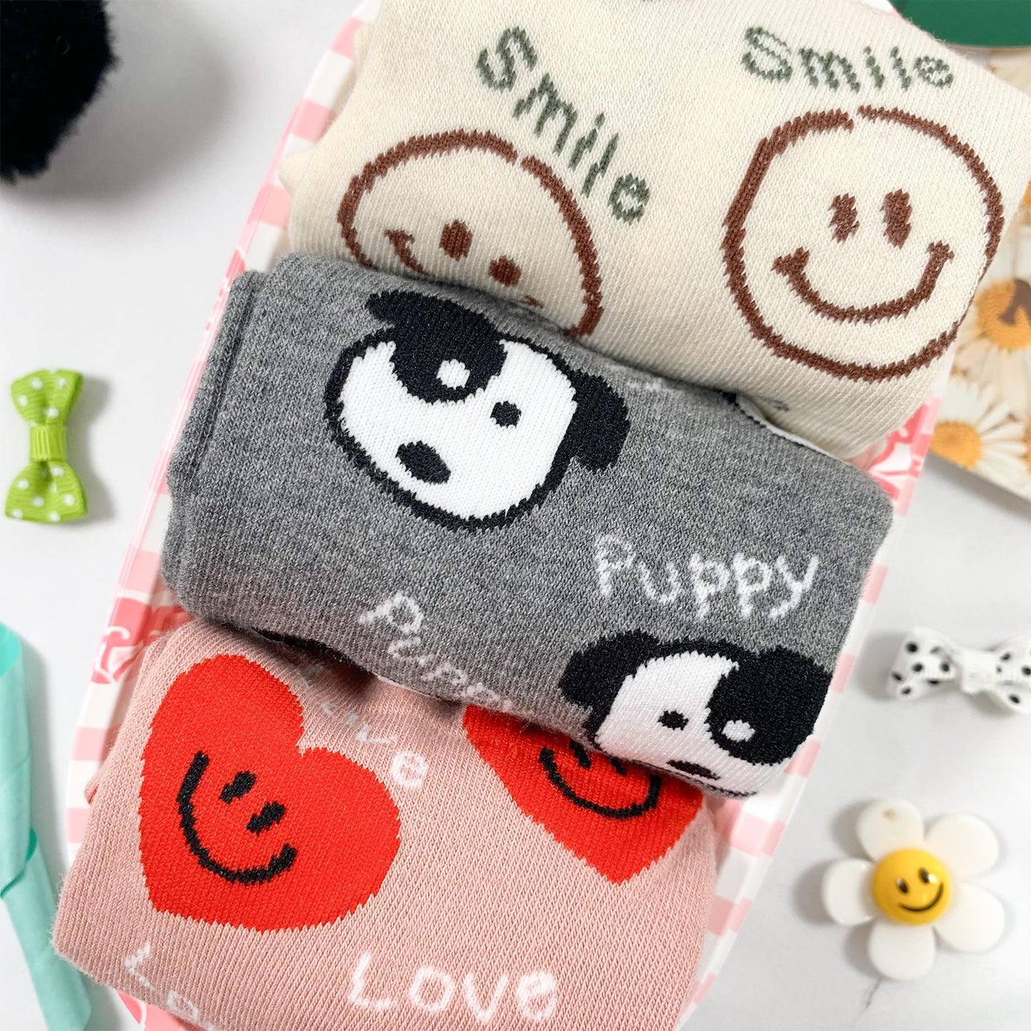 Women's Crew Smile Love Puppy Socks