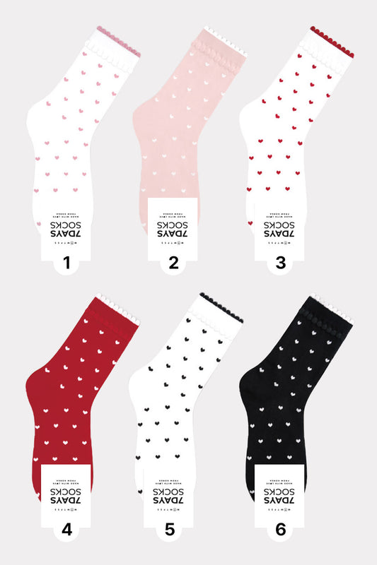 Women's  Picot Heart Pattern Crew Socks