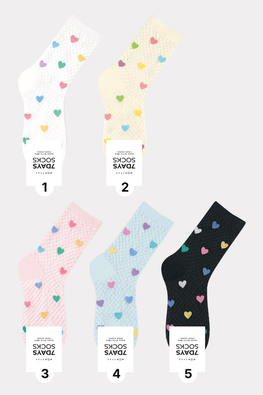 Women's Heart Pattern Netting Thread Crew Socks